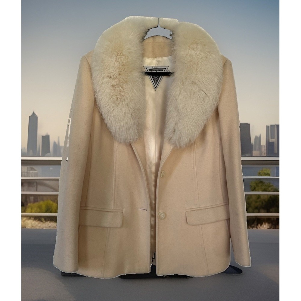 Marvin Richards Fox Fur Collar Coat Lambswool Wool Approx M/L